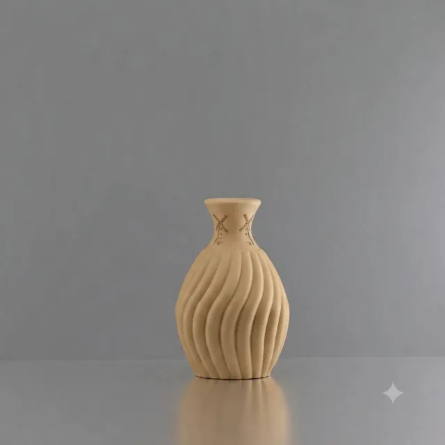 3d-gezellig Snoepje met molen - Vaas - Waterdicht - Beige - Maat 25 cm - Kunststof - Modern - Bloemenvaas -100% gerecycled PLA (bioplastic)