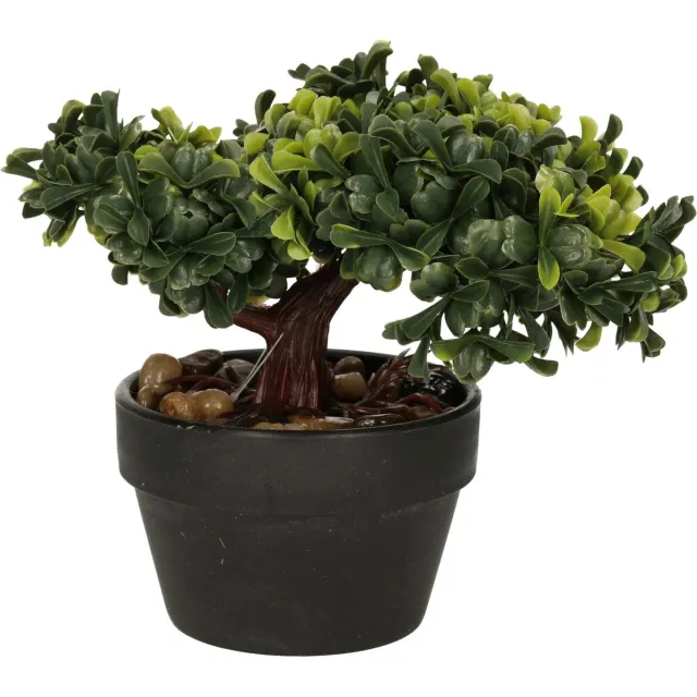 H&S Collection Kunstplant Bonsai boompje in pot - Type Bright - Japans decoratie - 19 x 13 x 15 cm Donkergroen