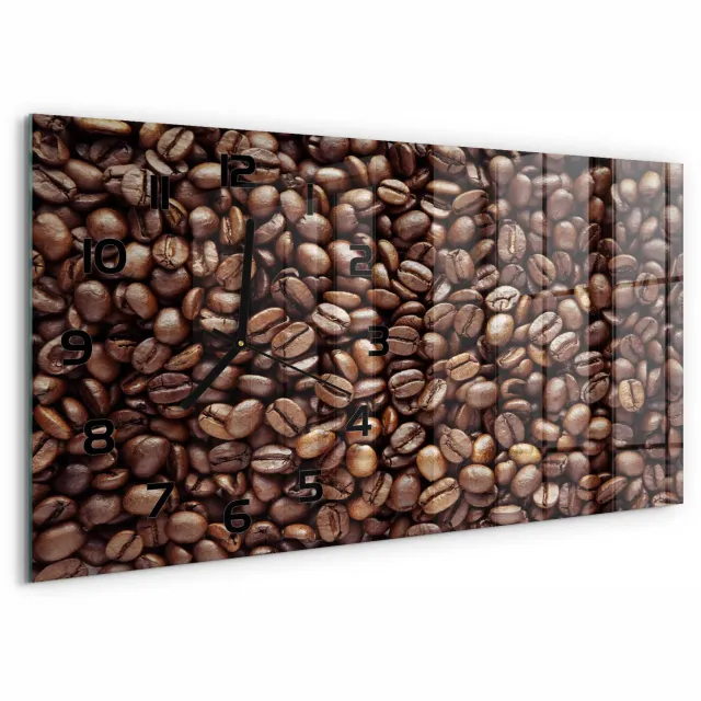 TULUP Wandklok - Koffiebonen Decoratieve Glazen Klok - 60x30 cm - Bruin Glazen Wandklok Design - Zwarte handen - Rechthoekige Klok - Glazen Klok Met Print - Wandklok Glas Met Motief