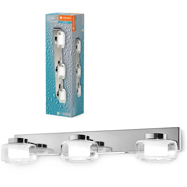 LEDVANCE ORBIS Flame wand- en plafondlamp met LED, chroom, 16,5W, 1050lm, 3000/4000K, kleurtemperatuur instelbaar via wandschakelaar (koud wit/warm wit), IP44 bescherming tegen vreemde voorwerpen en spatwater