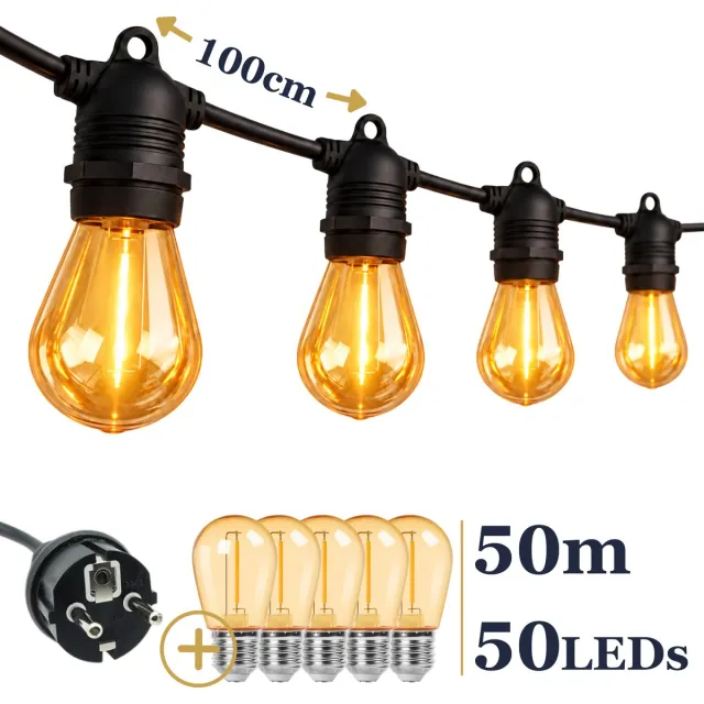 Odaily S14 Amber Lichtsnoer 50m - 50 LEDs - IP65 Waterdicht - Extra Warm Wit Licht - Premium Kwaliteit