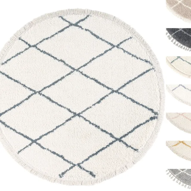 TESSO LIVING Vloerkleed Shaggy Rond, Tapijt, Creme Antraciet, Hoogpolig, 120cm Cirkel, Superzacht, Franjes, Berber stijl Creme_Antraciet