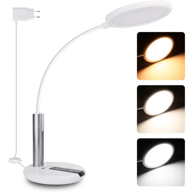 Aigostar 10Z1K - Bureaulamp LED Dimbaar - 3 Kleuren licht - met Nachtlampje - Leeslamp - Tafellamp – Ledlamp - Wit