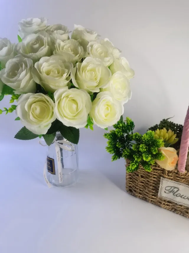 JMKA Bloemen - kunstbloemen - rozen - nepbloemen - kunstbloemen boeket - boeket WIT