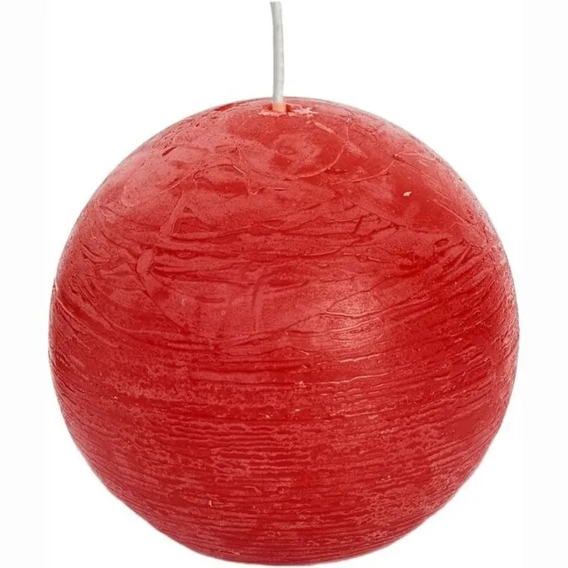 Spaas rustieke bolkaars - rood - 1x - D8 cm - 24 branduren - ronde kaarsen