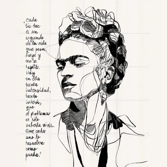 IXXI Frida - Inspirational Quote, CATS AND DOTZ & Various - 80 x 100 cm - Grote wanddecoratie en posters - Tekeningen, Line art, Slaapkamer Zwart / Wit