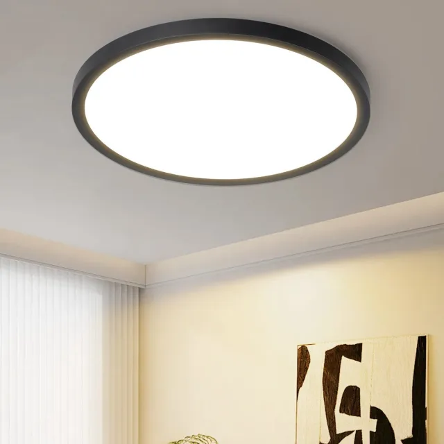 NETTLIFE Plafondlamp LED - modern - 18cm - Zwart - Platte Plafondlamp - 15 W Ganglamp - 3000 K Warm wit Licht - voor Slaapkamer | Keuken | Woonkamer