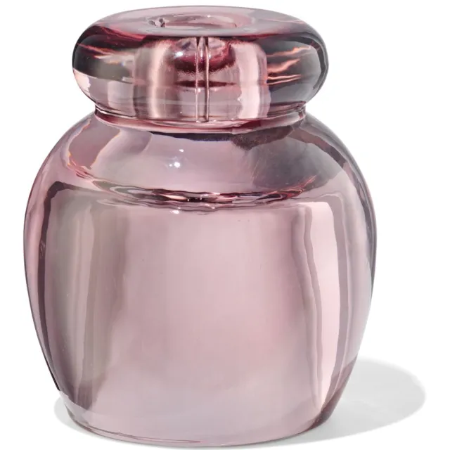 HEMA 2-in-1 kandelaar 8.5x10cm glas transparant roze (roze)