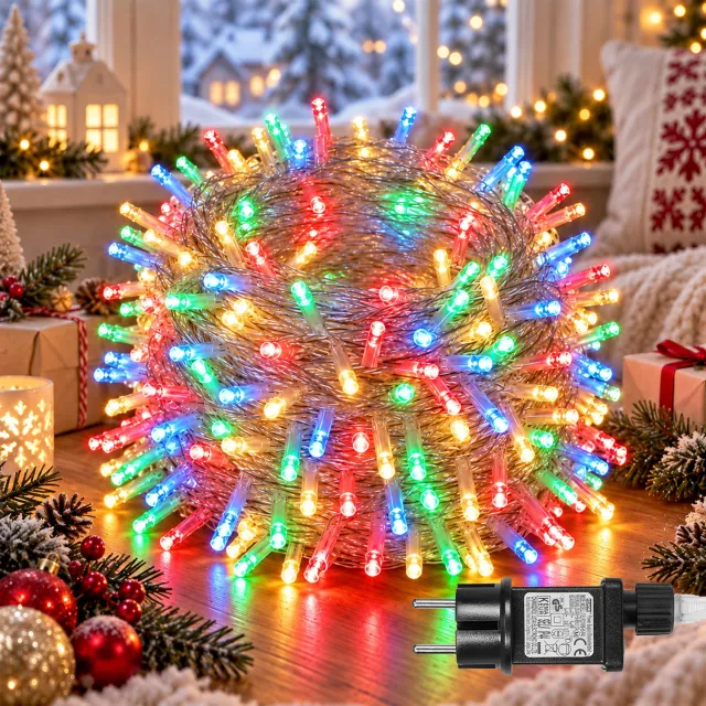 MUPOO Fairy Lights-LED Kerst Lichtsnoer Buiten IP44-Kerstverlichting Lichtslinger met Veilige 31V Laagspanning&Energiezuinig-8 Lichtstanden&Geheugen-Timer 6U/18U-Kerstboomverlichting voor Tuin,Terras,Advent-300 LED-30m-Multicolor-1 Stuk