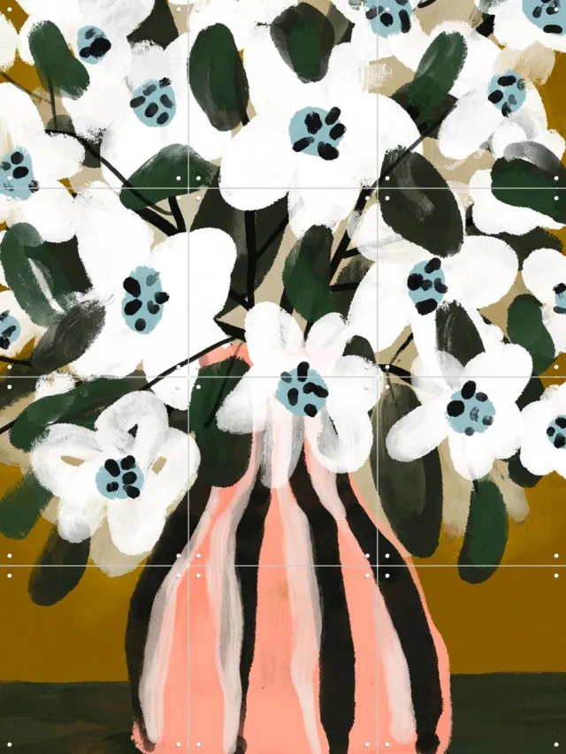 IXXI Pastel Flower Impression No 9, Treechild & Various - 60 x 80 cm - Grote wanddecoratie en posters - Illustraties, Kwaststreken, Speels Groen / Wit