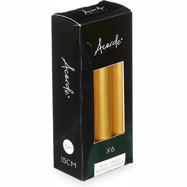 Acorde Gouden Kaarsen - 4 x 6 x 15 cm - +/- 8 Branduren - 6 Stuks in Verpakking - Zeer Luxe Geurloze Kaarsen - Woondecoratie - Kerst - Feestdagen - Voordeel Set 12 Stuks!!!
