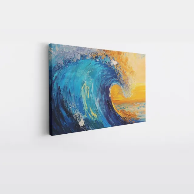 Saammp Canvas Schilderij - Blauwe golf - Abstract kunstwerk - 90x60 - Foto op canvas - Wanddecoratie - Muurdecoratie Woonkamer - Slaapkamer decoratie - Canvas Print Multicolor
