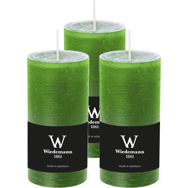 Wiedemann Cilinderkaars/stompkaars - 3x - rustieke kaars - lichtgroen - 6 x 12 cm - 42 branduren