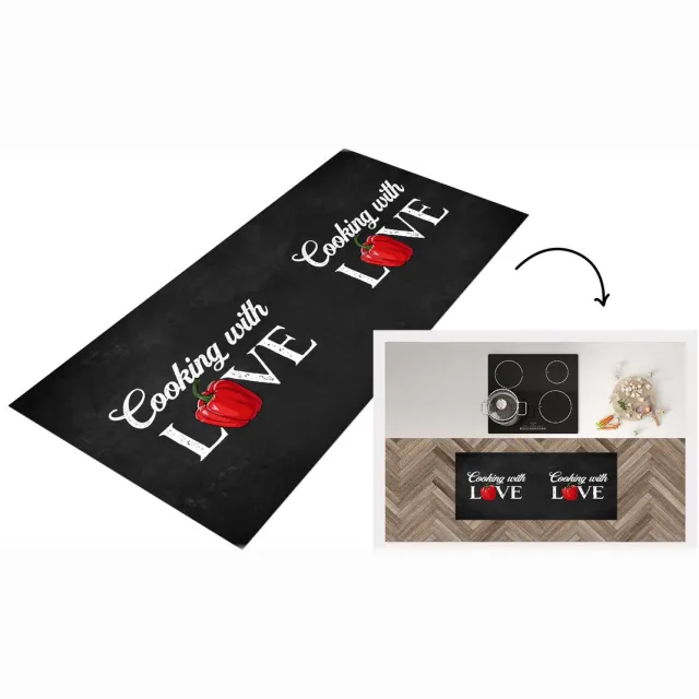 KitchenYeah Keukenloper - Loper keuken - Tekst - Koken - Keuken - Paprika - Cooking with love - Liefde voor koken - Spreuken - Keukenloper vinyl Multicolor