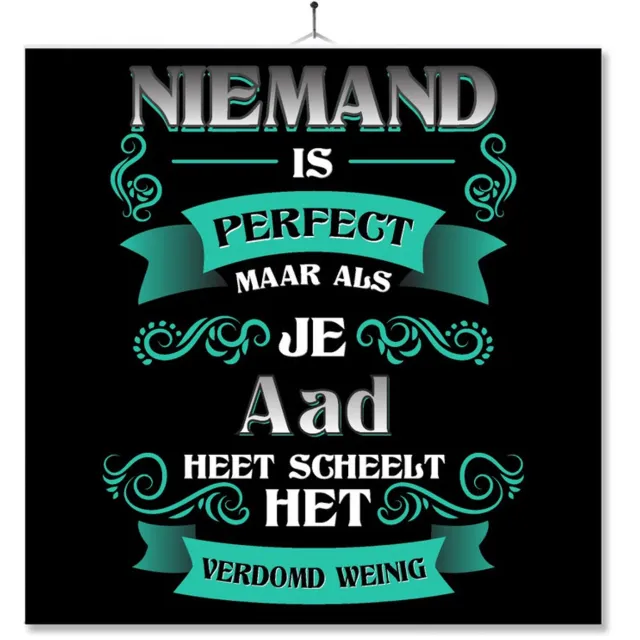 MC Living Tegel Met Opdruk | Kado | Cadeau | Niemand Is Perfect Maar Als Je Aad Heet Scheelt Het Verdomd Weinig Multi-Color