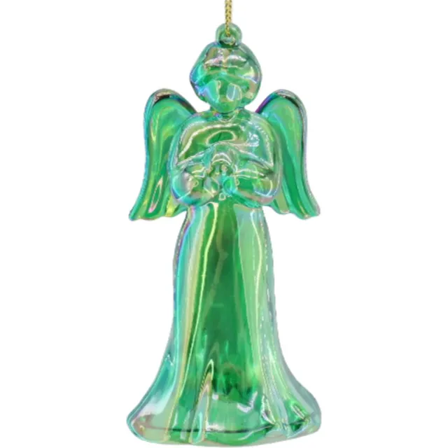 Housevitamin Groene Engel Kersthanger – Acryl Kerstboomversiering – Glitter Groen Ornament – Breukvrije Kerstdecoratie – 6×5,5×11 cm