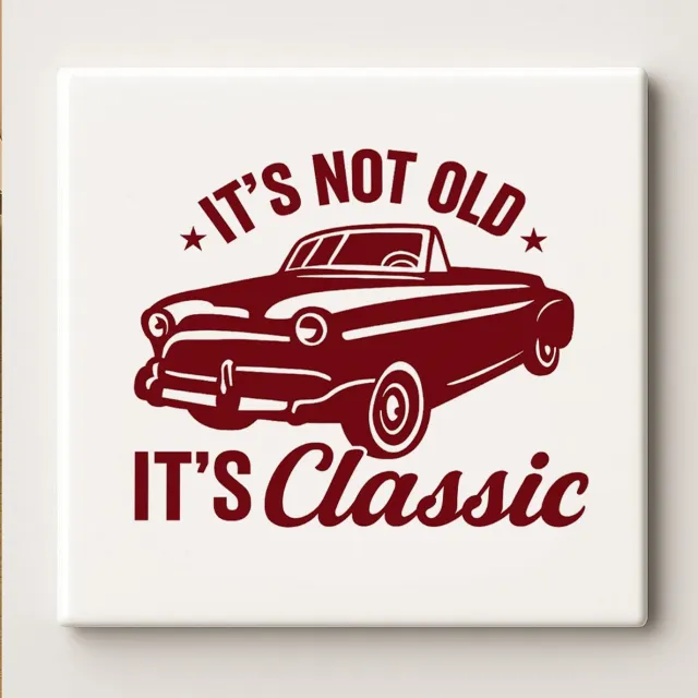 Nevolis It’s Not Old It’s Classic Keramische Tegel – 15x15 cm Vintage Auto Ontwerp Wandtegel – Perfect Cadeau voor Autoliefhebbers & Retro Huisdecoratie Multi Color