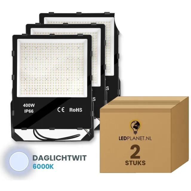 Tsong LED Schijnwerper 400W - 68.000 lm - Daglichtwit 6000K - 45° - IP66 - 2 stuks - 5 jaar garantie