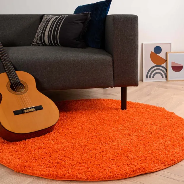 Tapeso Rond hoogpolig vloerkleed - Shaggy Trend oranje 160