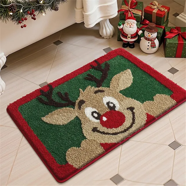 YAGXIG Rendier Kerst Badkamertapijt - Badkamer Decoratief Kersttapijt - 19,7 x 31,5 inch - Zachte microvezel - Rendierbadmat - Absorberend getuft oppervlak - Antislip TPR-rug, wasbaar in de machine Groen