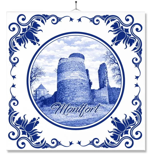 MC Living Tegel Met Opdruk | Montfort | Delft Blauw | Cadeau | Inclusief Geschenkdoos | Standaard | Ophangsysteem Ontwerp 1