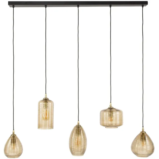Nest of Nora Eettafellamp Elian - Glas 5-lichts - Smoke bruin Brons