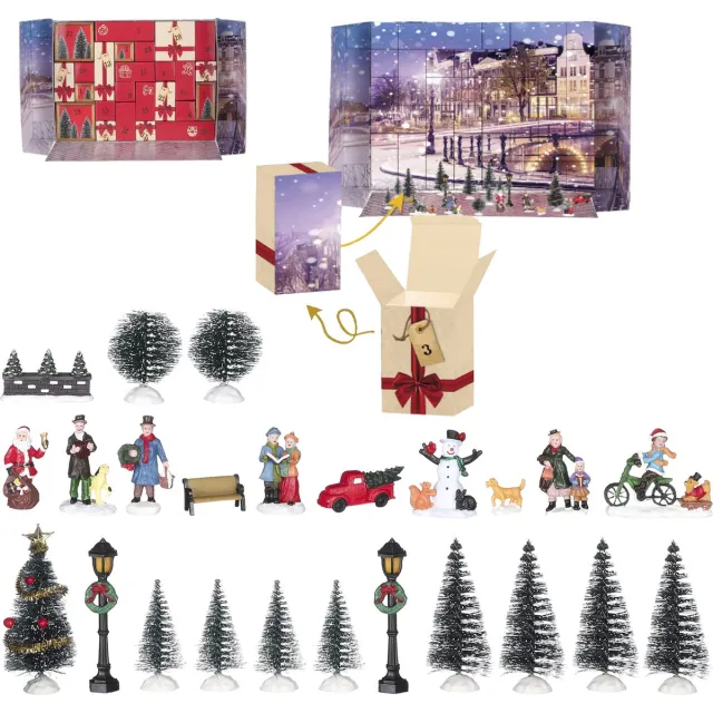 Luville Adventskalender Kerst in Amsterdam - 24 Stuks - L43 x B31 x H6 cm Multikleur