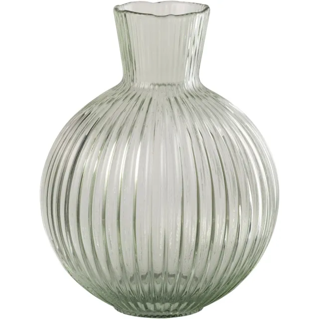 J-Line vaas Bal Geribbeld - glas - transparant/groen - large