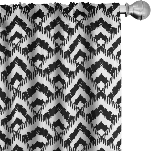 ABAKUHAUS Chevron gordijnen – 2x75x225 cm – microvezel – zwart-wit Wit Zwart