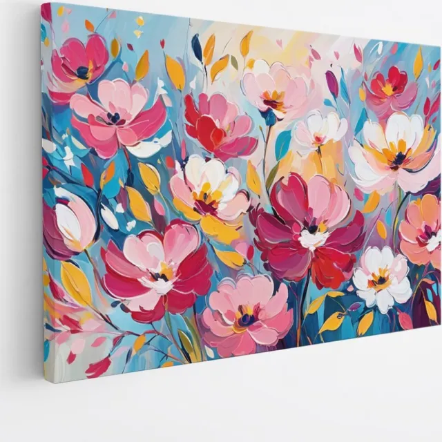 Saammp Canvas Schilderij - Abstract gekleurde Bloemen - Natuur - 120x80 - Foto op canvas - Wanddecoratie - Muurdecoratie Woonkamer - Kantoor Decoratie Multicolor
