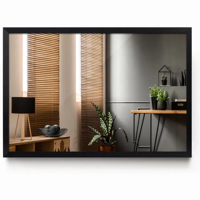 TULUP Spiegel - Spiegel in een zwarte MDF lijst - 60 cm x 40 cm - Woonaccessoires - Woonkamerspiegel - Inloopkastspiegel - Hal - Spiegel in een rechthoekige lijst - Design spiegel - Minimalistische spiegel - Natuurlijk design Spiegel - Hangspiegel Zwarte lijst
