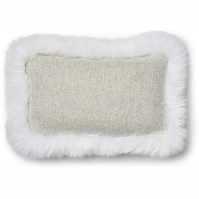 Sheepskin House Wollen Kussen - LW rand - 34x52 cm Silver/Ivory