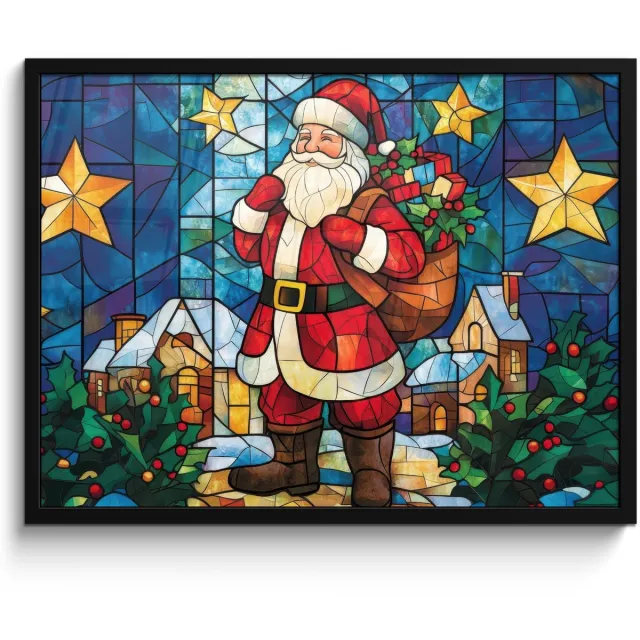 FrameYourWall Poster in lijst - Fotolijst 70x50 cm - Posters - Kerstman - Glas - Kleurrijk - Posterlijst zwart - Decoratie - Wanddecoratie woonkamer - Muurdecoratie slaapkamer - Kerstversiering - Kerstdecoratie voor binnen - Kerstmis