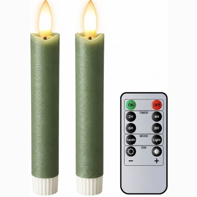 Foryouliving LED kaarsen met flikkerende vlam 2x - Groen - Green - Afstandsbediening - Dinerkaars rustiek wax 15.5 cm - LED kaars batterij - Timer
