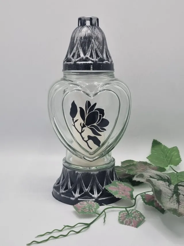 Herdenkingslicht - P39 - Zilver - Transparant glas - Magnolia - Grafkaars – Graflicht – Graflantaarn