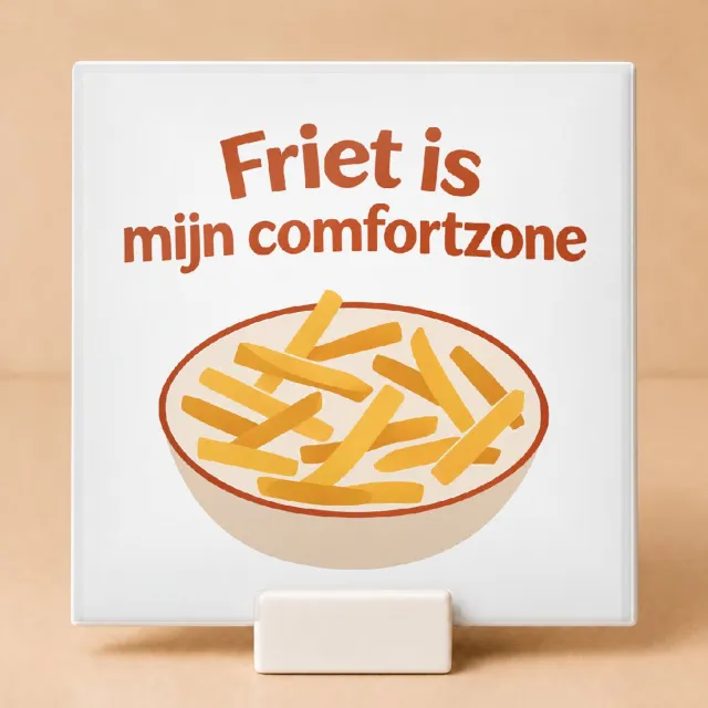 Bedruk King Stijlvolle vintage botanische 'Hakuna Patata' Tegel – Sfeervolle decoratietegel voor frietfans en keukenliefhebbers - 11 x 11 cm met houder Wit