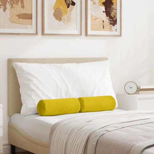 vidaXL Bolster Kussens 2 st fluweel Geel Dia. 15 x 40 cm