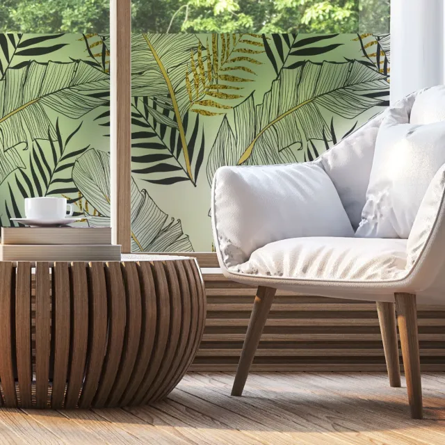 Ambiance Sticker Privacy raamfolie - CHIC PALMBLADEREN - Stickers voor ramen en douchedeuren - 40x100cm Zwart