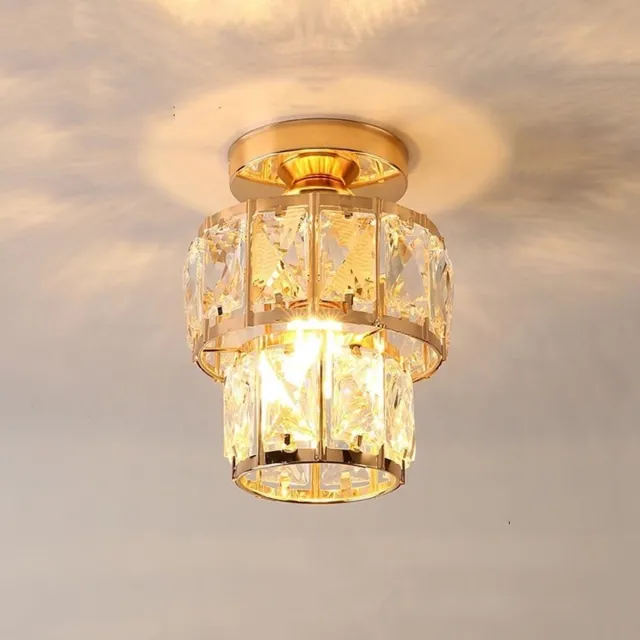KZQ Mini Kristallen Plafondlamp - 17cm - Dubbele Laag Kristallen - E27 Fitting - Dimbaar - Voor Hal Slaapkamer En Woonkamer geel.3