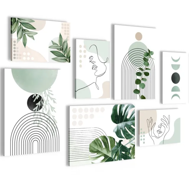 Ibenzoa Abstracte Kunst Muurschilderingen Set van 7 voor Woonkamer en Slaapkamer Decoratie groen