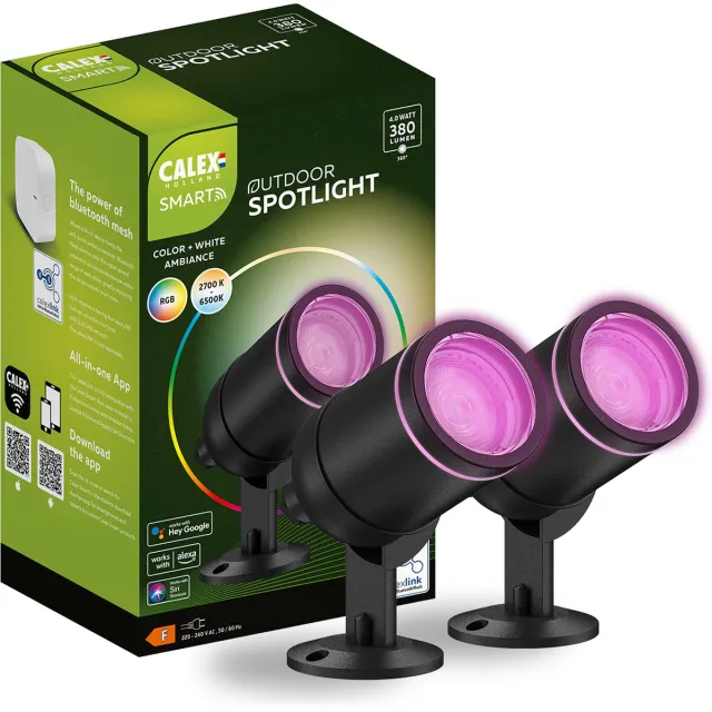 Calex Smart Outdoor LED Buitenlamp - Set van 2 stuks - Slimme Grondspot - RGB en Warm Wit Licht - 4W - Zwart