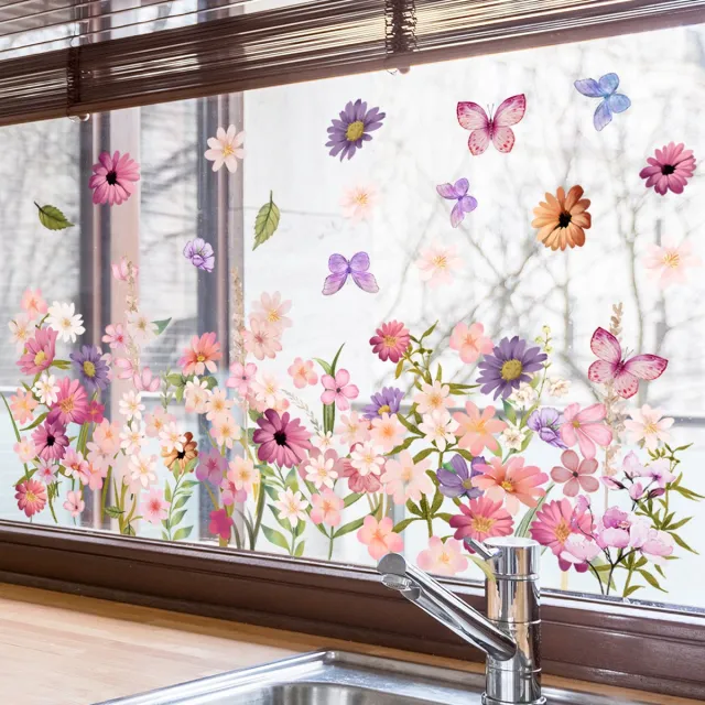 Cyslmuk Planten - en bloemen raamstickers - statische stickers - dubbelzijdige visuele glasstickers - decoratiestickers voor thuis, kantoor, woonkamer, slaapkamer, glazen, raam Stijl D