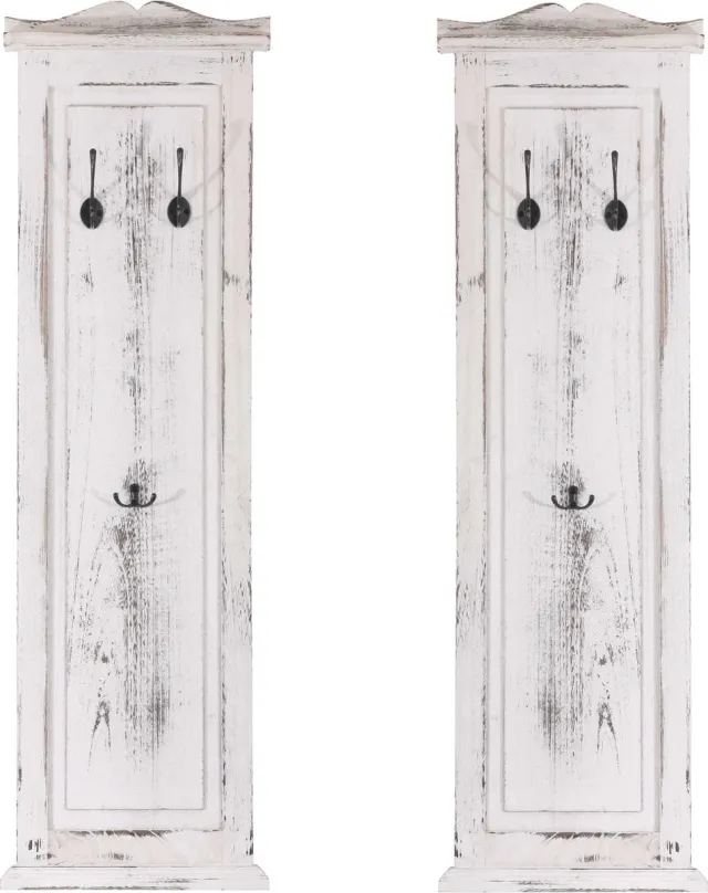 Cosmo Casa Set van 2 kapstokken - Wandkapstok- Kapstokpaneel- Houten wandhaken 109x28x4cm - Wit shabby