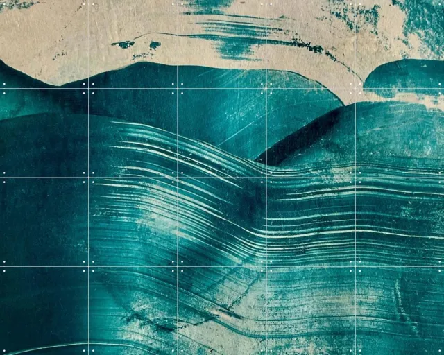 IXXI Big Blue Wave, RAR Kramer - 100 x 80 cm - Grote wanddecoratie en posters - Kwaststreken, Olieverf, Art Deco, Abstract, Digitale Kunst, Modern Beige / Blauw