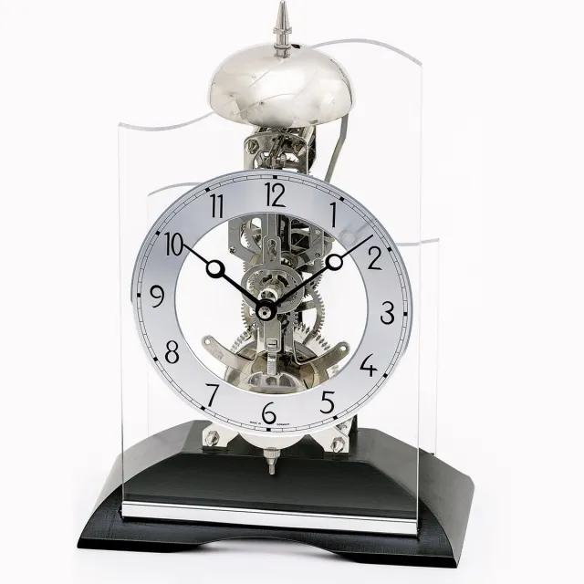 AMS T1188 - Tafelklok - Analoog - Overig - Hout - Aluminium - Mineraal Glas - 14-daags Mechanisch Uurwerk - Cijfers - Houtskool Grijs