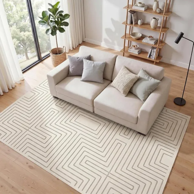 Tribesigns Vloerkleed - Laagpolig wasbaar Fluffy en Zacht - Woonkamer Tapijt - Antislip onderkant - Modern Geometrisch Design – Beige – 160 x 230 cm