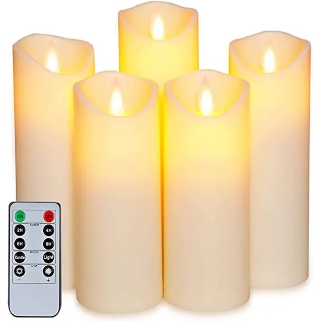 Moli Shop LED kaarsen 5 stuks led-kaarsen met echt vlam effect, Kaarsen ,batterijen,echte waskaarsen met afstandsbediening Warm wit