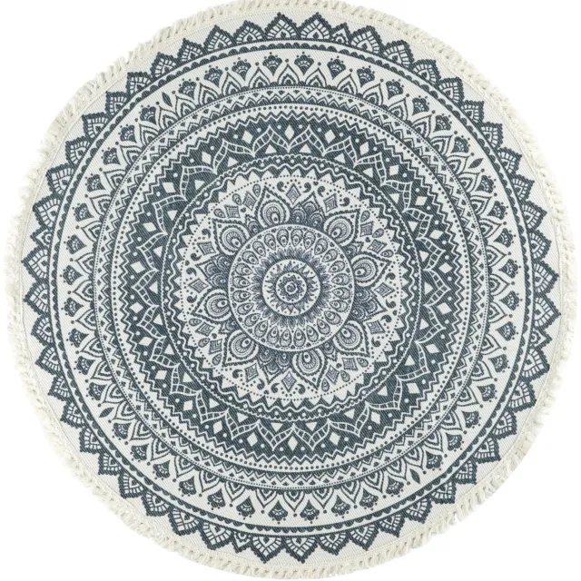 QUVIO Vloerkleed - Mandala - Rond Antraciet