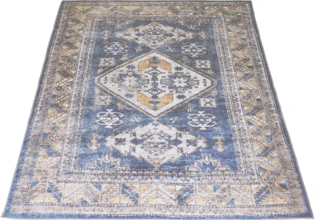 Veer Carpets Vloerkleed Laria Blue 4 - 200 x 290 cm - Laagpolig – Vintage / Klassiek Medaillon Blauw