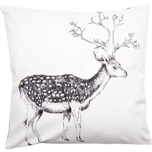 Clayre & Eef Kussenhoes 45x45 cm Wit Grijs Polyester Vierkant Rendier Sierkussenhoes